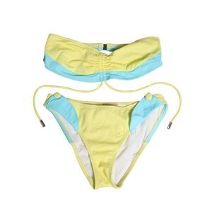 Pyrex Yellow Blue Bandeau Top Bikini Bottom 2 Piece Women's Swimwear